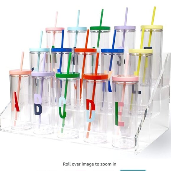 Kate spade Initial Thermal Tumbler cup With Straw, J blue red nwt - Picture 3 of 4